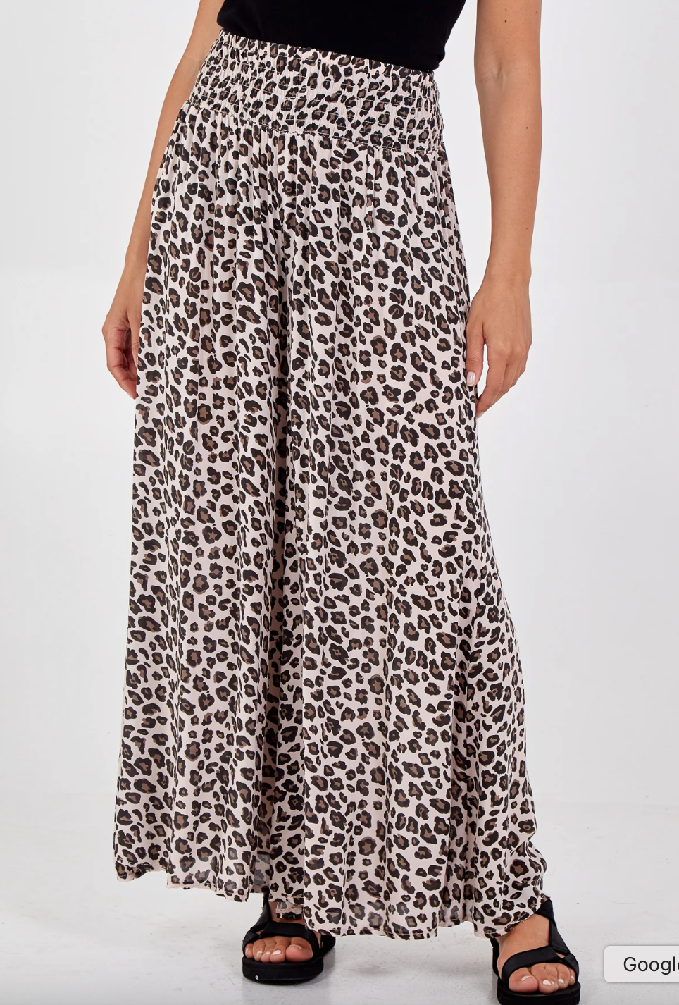 Leopard Print Ruched Waist Wide Leg Trousers (Blush)