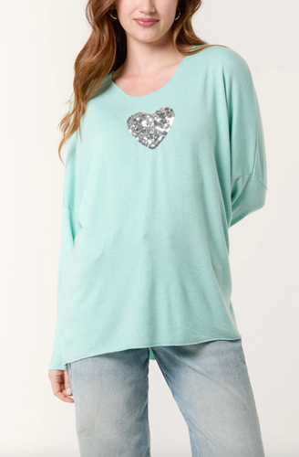 Sequins Heart Jumper (Mint)