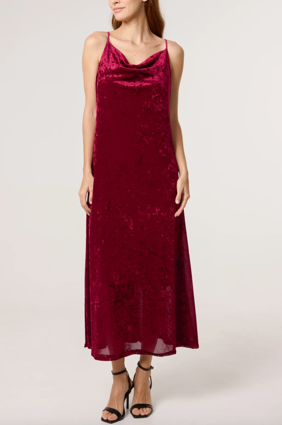 Cow Neck Velvet Midi Dress (Wine)