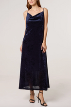 Load image into Gallery viewer, Cow Neck Velvet Midi Dress (Navy)
