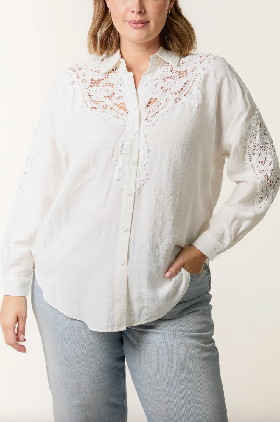 Crochet Detail Shirt (Cream)
