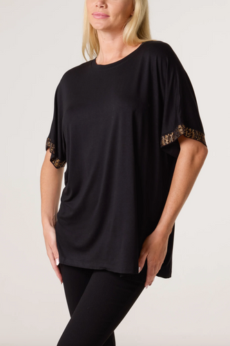 Diamante Leopard Sleeve T-Shirt