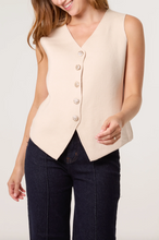 Load image into Gallery viewer, Gold Button Knitted Waistcoat (Beige)