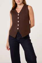 Load image into Gallery viewer, Gold Button Knitted Waistcoat (Brown)