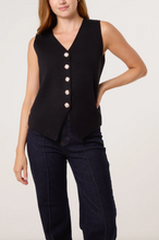 Load image into Gallery viewer, Gold Button Knitted Waistcoat (Black)