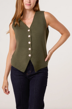Load image into Gallery viewer, Gold Button Knitted Waistcoat (Khaki)