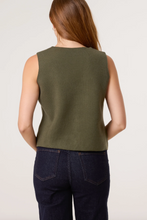Load image into Gallery viewer, Gold Button Knitted Waistcoat (Khaki)