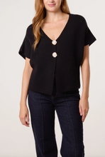 Load image into Gallery viewer, Gold Button V-Neck Cardigan (Black)
