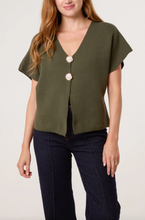 Load image into Gallery viewer, Gold Button V-Neck Cardigan (Khaki)