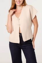 Load image into Gallery viewer, Gold Button V-Neck Cardigan (Beige)