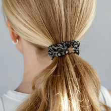 Load image into Gallery viewer, Silk Scrunchie - Gold Star (Grey Leopard)