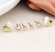 Load image into Gallery viewer, Triple Heart &amp; Crystal Stud Earring Set