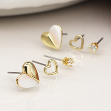 Load image into Gallery viewer, Triple Heart &amp; Crystal Stud Earring Set