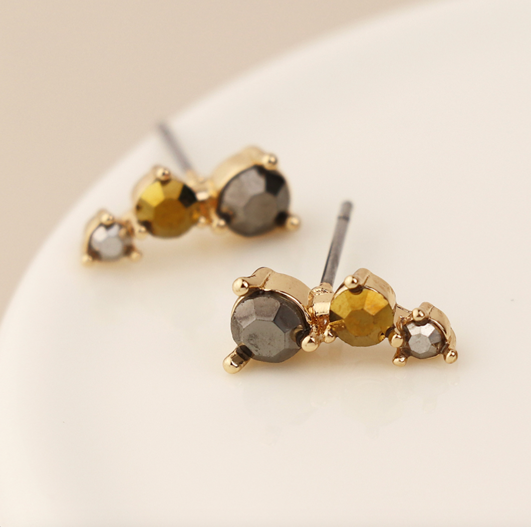Triple Crystal Stud Earrings