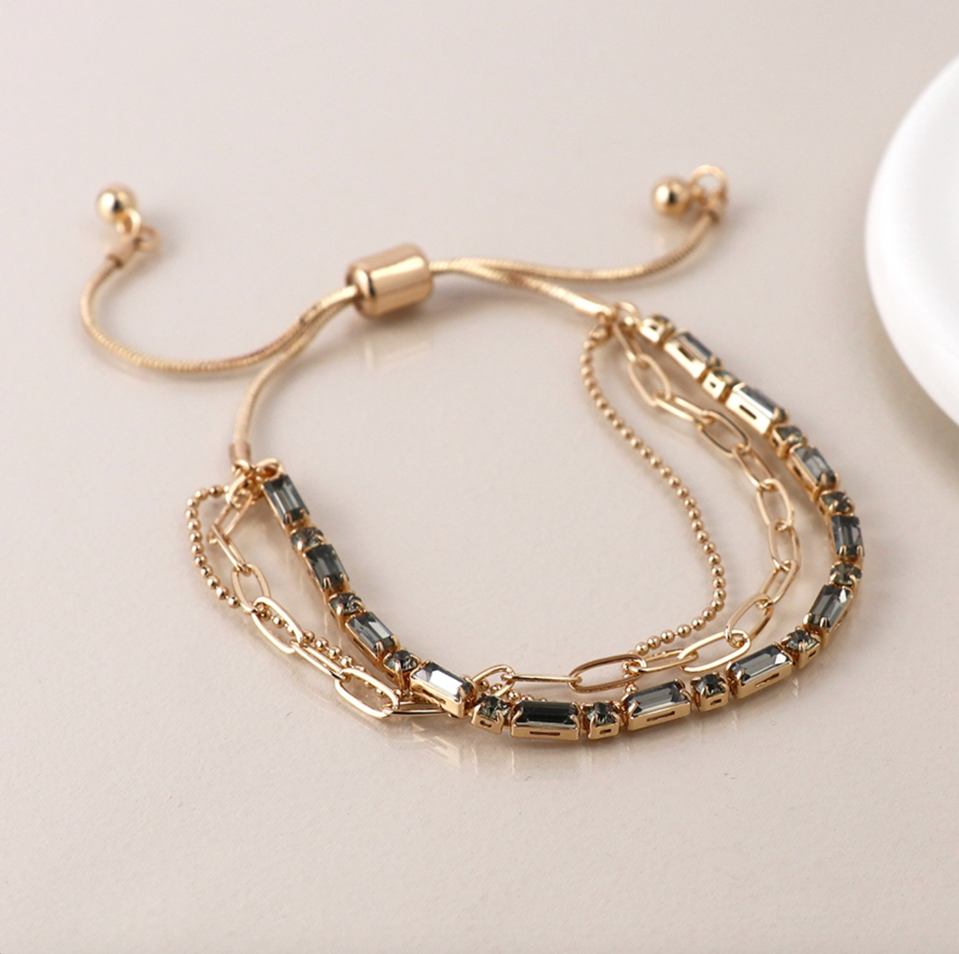 Golden Smoky Crystals & Chains Bracelet