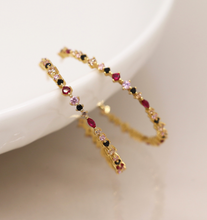 Load image into Gallery viewer, Golden Red &amp; bBlack Crystal Hoop Earrings