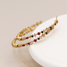 Load image into Gallery viewer, Golden Red &amp; bBlack Crystal Hoop Earrings
