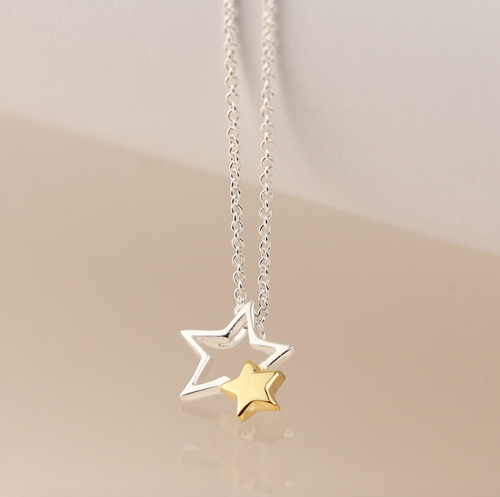 Sterling Silver Double Star Necklace