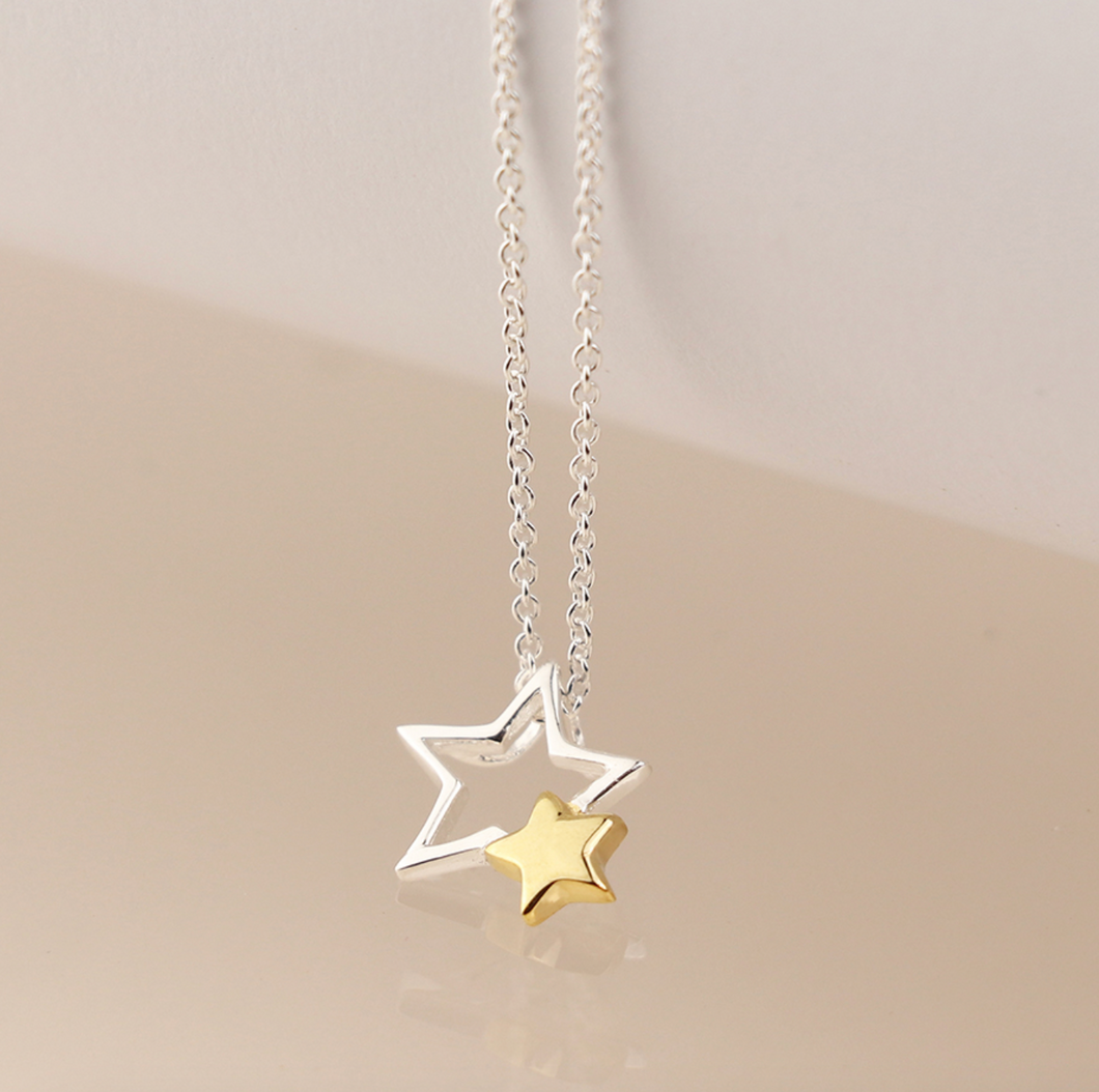 Sterling Silver Double Star Necklace