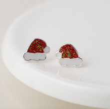 Load image into Gallery viewer, Sterling Silver Santa Hat Earrings
