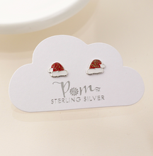 Load image into Gallery viewer, Sterling Silver Santa Hat Earrings