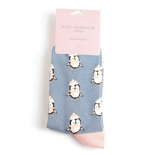 Socks - Cute Penguins (Denim Blue)