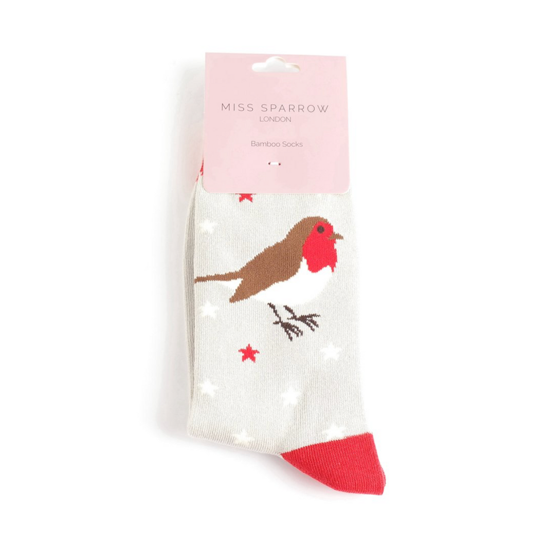 Socks - Festive Robin (Silver)