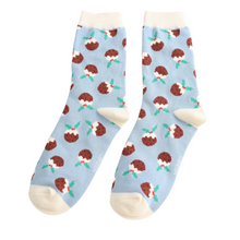 Load image into Gallery viewer, Socks - Christmas Pudding (Powder Blue)