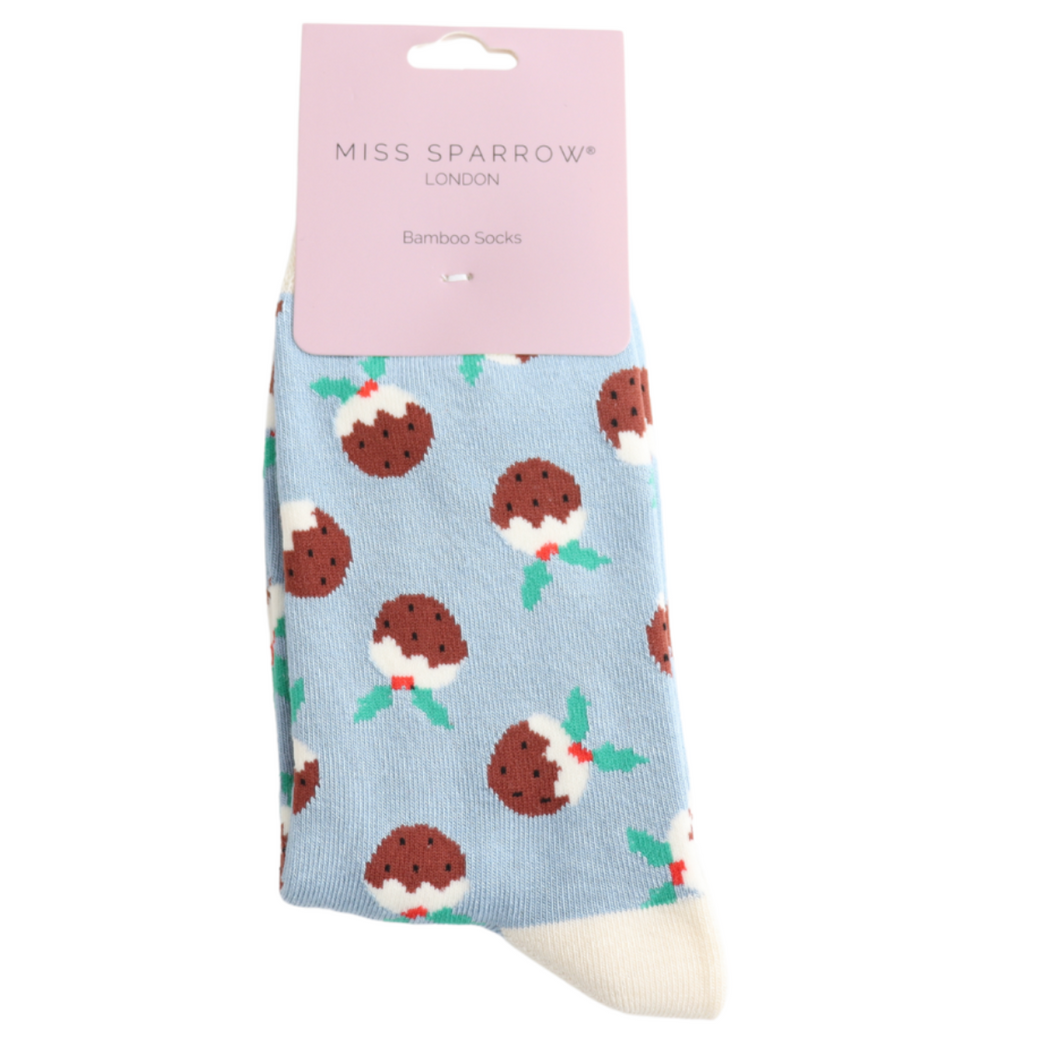 Socks - Christmas Pudding (Powder Blue)