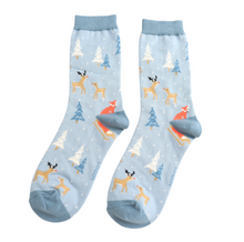 Load image into Gallery viewer, Socks - Festive Foxes (Light Blue)