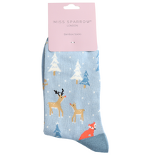 Load image into Gallery viewer, Socks - Festive Foxes (Light Blue)