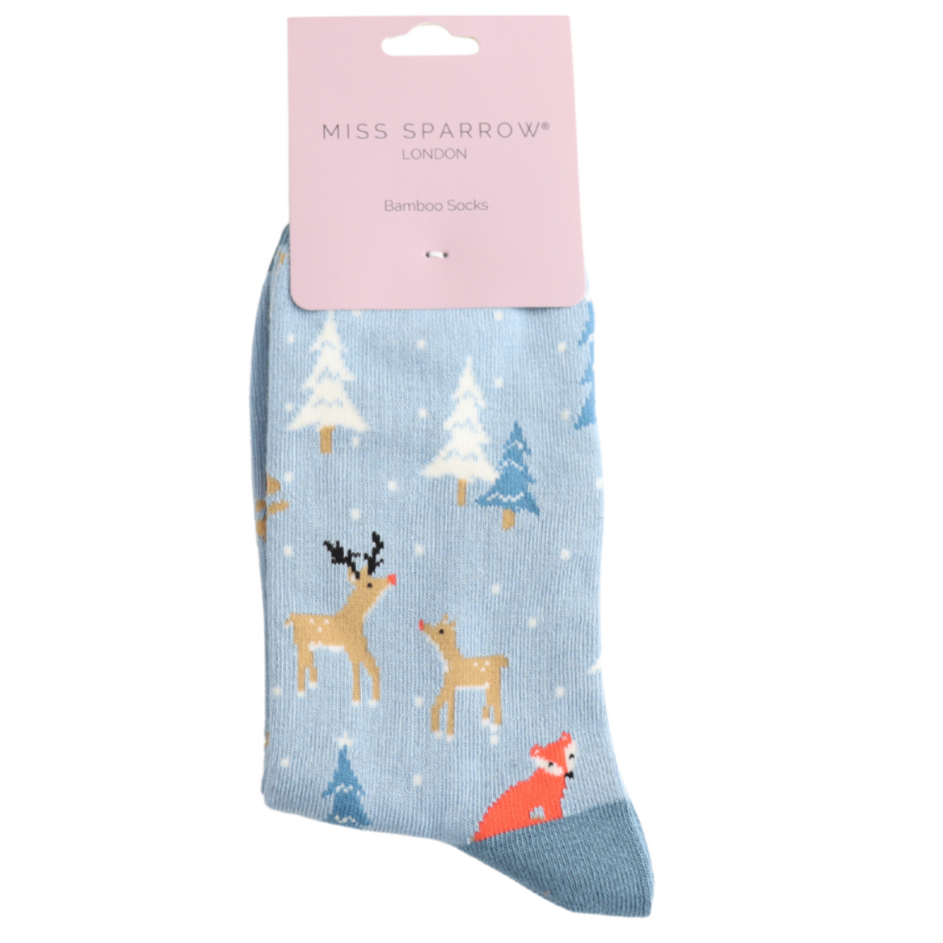 Socks - Festive Foxes (Light Blue)