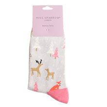 Load image into Gallery viewer, Socks - Festive Foxes (Silver)