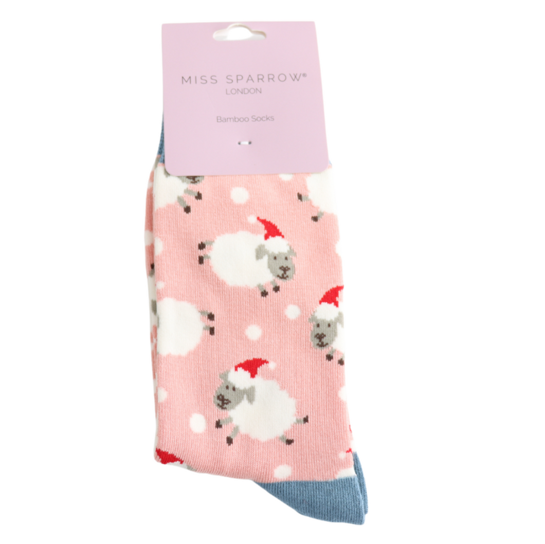 Socks - Santa Sheep (Dusky Pink)