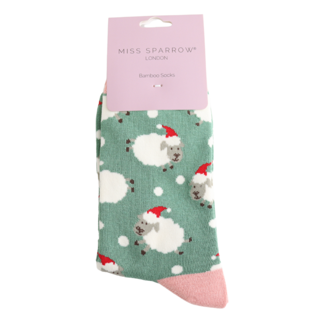Socks - Santa Sheep (Green)
