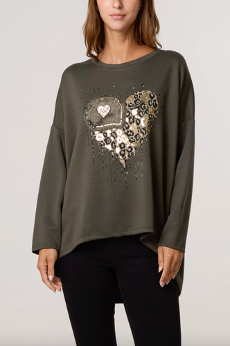 Animal Print Heart Sweatshirt
