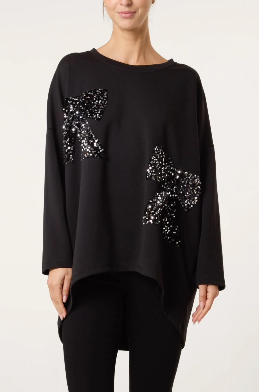 Sequin Bows Top (Black/Silver)