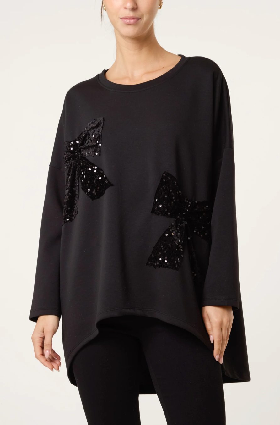 Sequin Bows Top (Black)