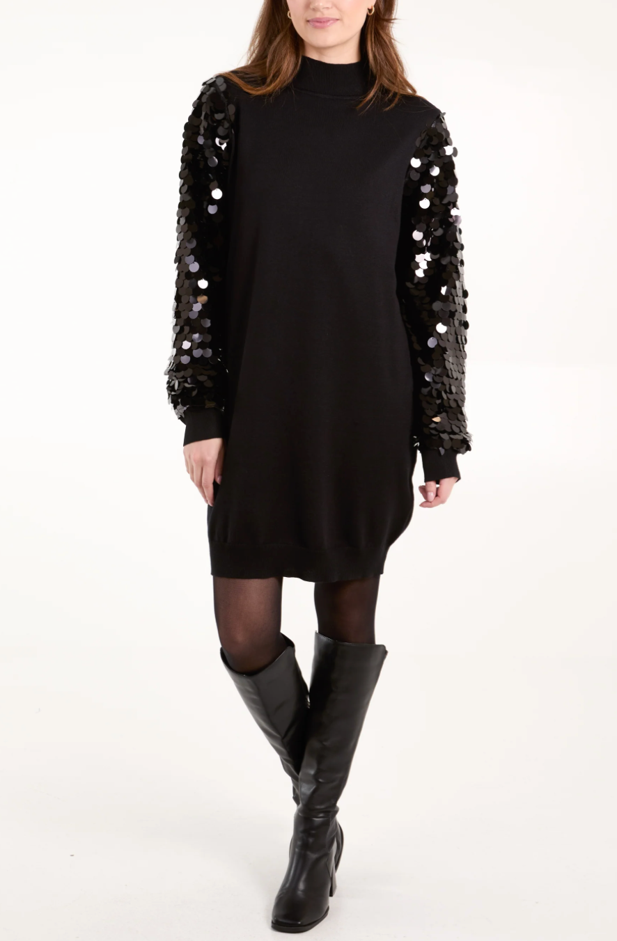 Sequin Sleeve Jumper Dress